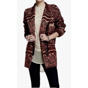 Free People Womens Faux Fur Pattern Retro Wool Coat Tribal Western Size M READ